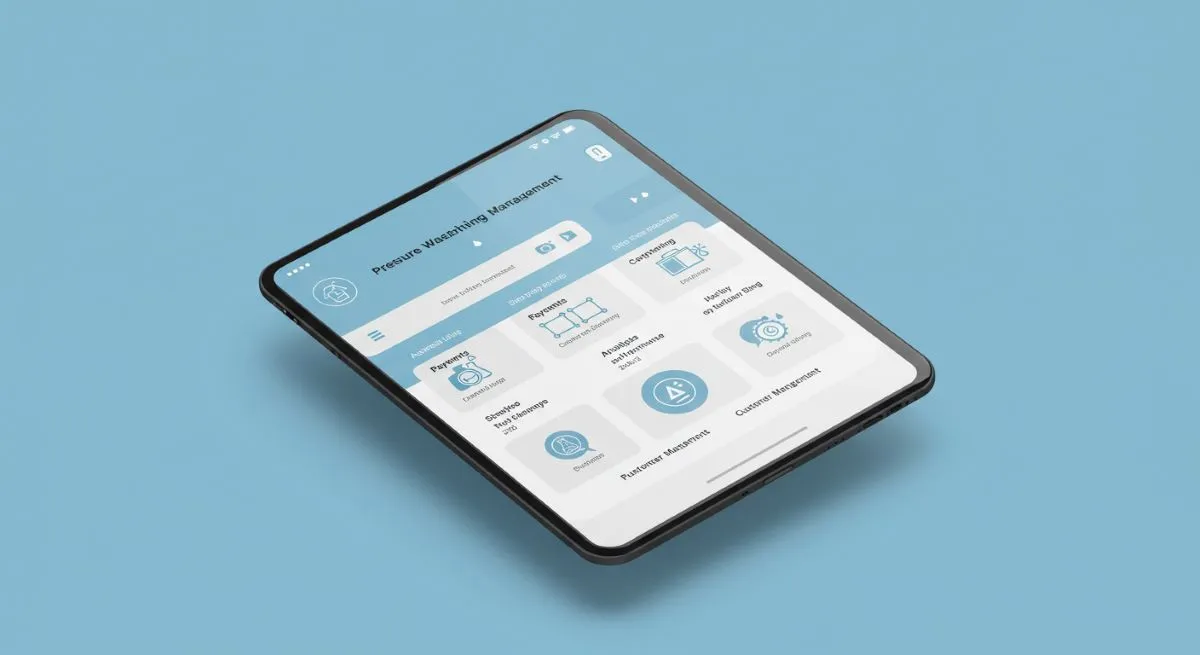 Mobile app interface for pressure washing management system.