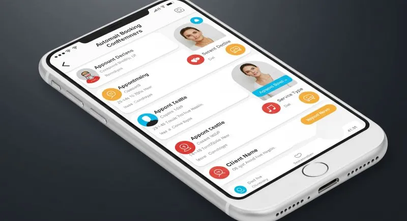 Mobile app screen showing automatic booking confirmations and client details
